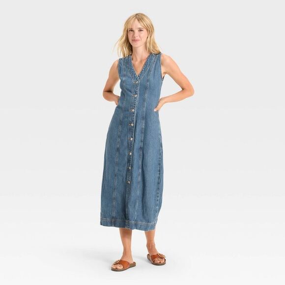 Universal Thread Dresses & Skirts - Women's Denim Button-Down Ankle Dress - Universal  Medium Wash